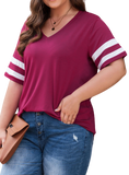 V-Neck Plus Size T-Shirt with Banded Arms made from polyester / spandex blend