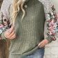 Laurel Green Floral Patchwork Ribbed Blouse