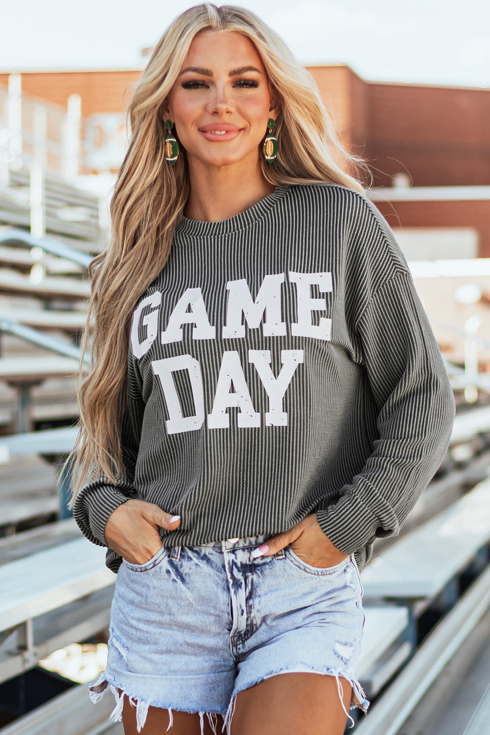 Corded Game Day Graphic Crewneck Top