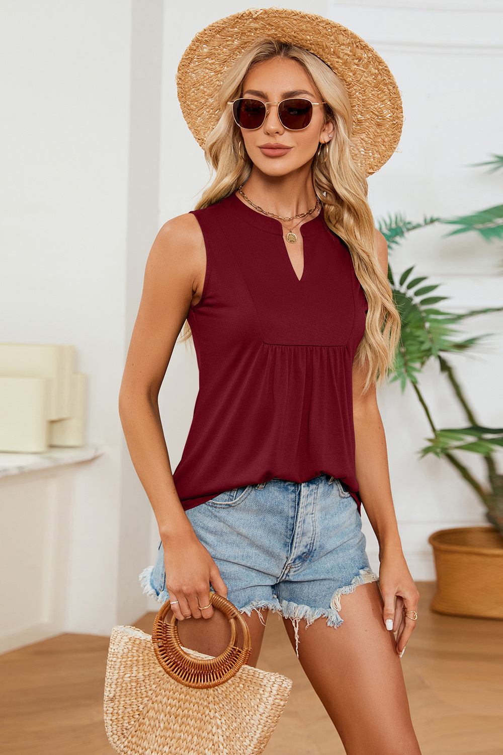 Versatile wine sleeveless top for casual wear