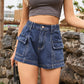 Shop chic High-Waist Denim Shorts with versatile pockets for a stylish, comfortable summer look. Elevate your wardrobe with timeless ease