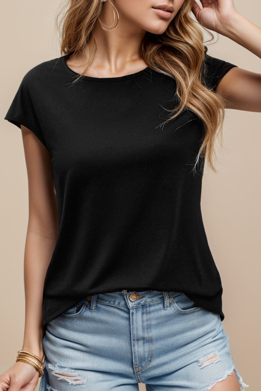 Black Blouse with split back and pearl detail