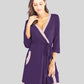 Luxurious Tie Waist Robe with elegant surplice neck and handy pockets. Perfect for style and comfort at home or on the go.