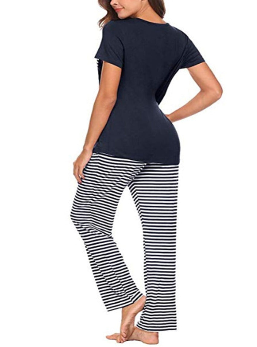 Chic Pocketed Top & Striped Pants Lounge Set for stylish comfort at home or on-the-go. Perfect blend of fashion & ease.