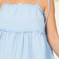 Light blue dress with adjustable tie straps and tiered skirt