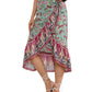 Colorful paisley wrap skirt with asymmetrical hemline.