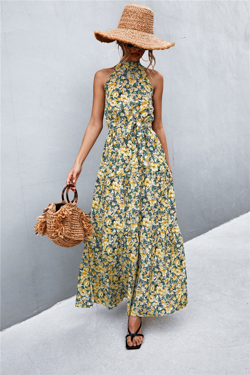 Shop the Printed Sleeveless Tie Waist Maxi Dress in 11 colors - perfect for summer days & elegant evenings. Flattering fit for every occasion.