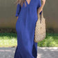 Blue maxi dress with a chic V-neck and comfortable fit.