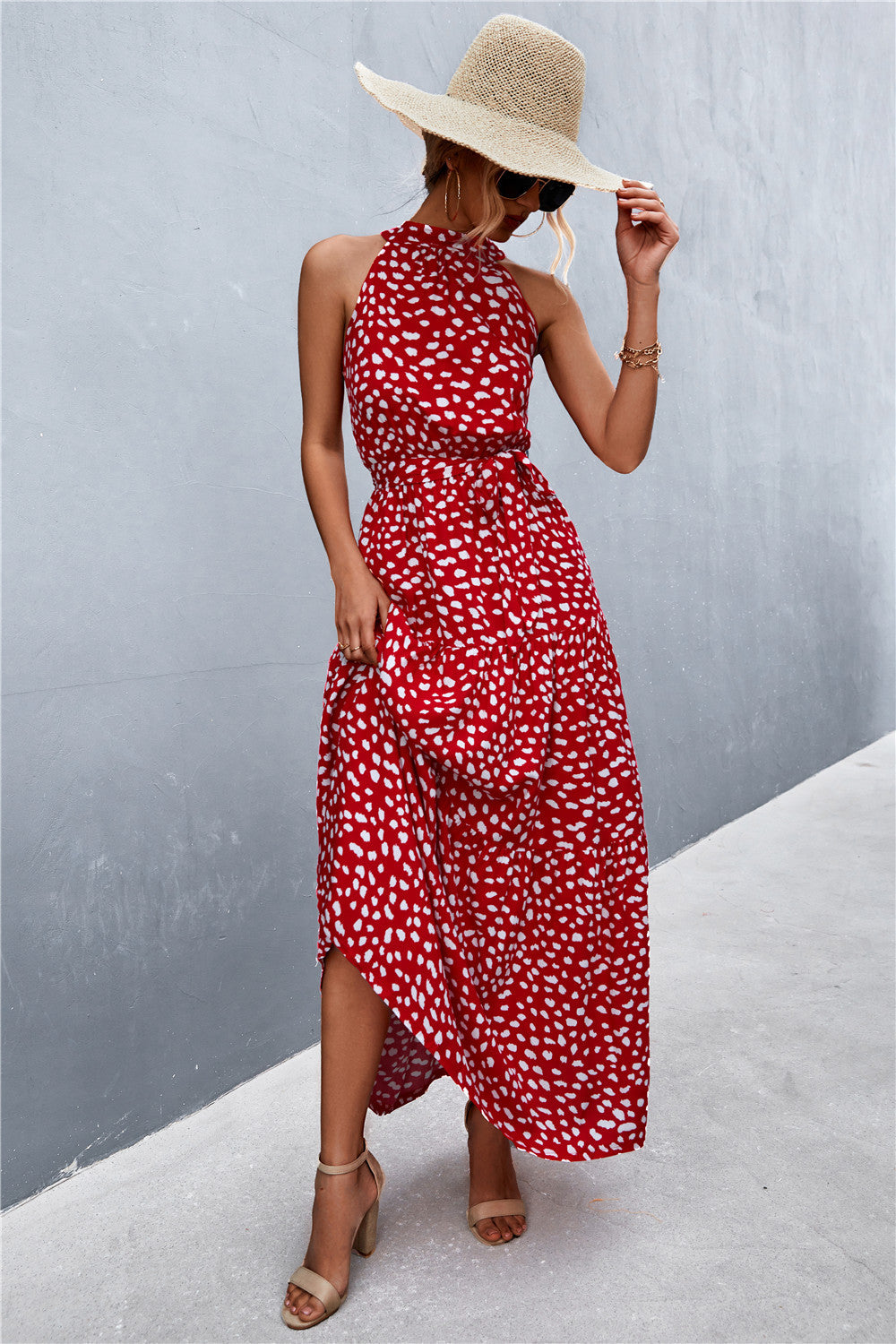 Shop the Printed Sleeveless Tie Waist Maxi Dress in 11 colors - perfect for summer days & elegant evenings. Flattering fit for every occasion.