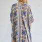 Lightweight geometric pattern kimono with tassels in yellow and blue