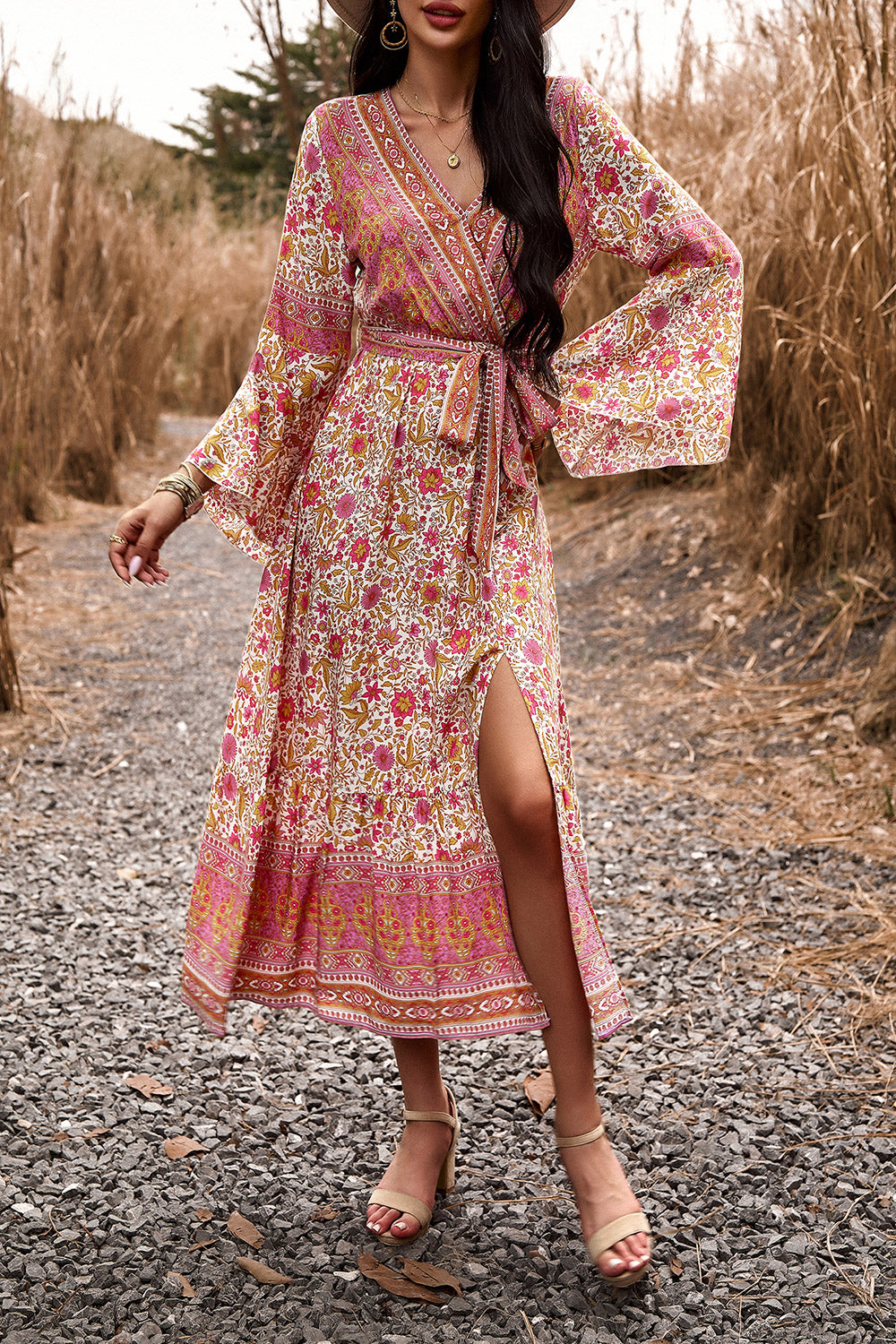 Floral Maxi Dress with a side slit and comfortable fabric.