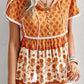 Orange floral print boho-chic babydoll top