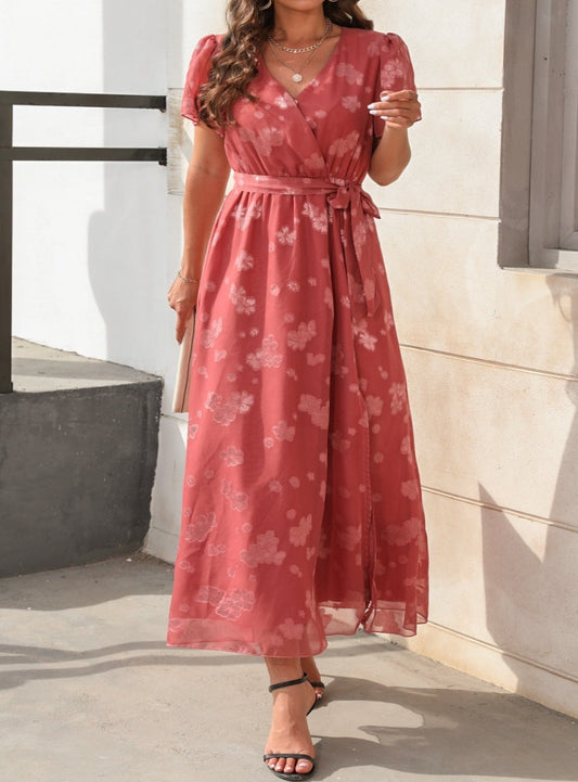 Chic Slit Tied Floral Dress in 4 hues, perfect for any occasion. Flattering fit, versatile, and designed for all-day elegance