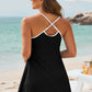 Elegant black one-piece swimwear with chic white trim. Perfect fit for beach elegance and comfort.