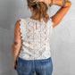 Elegant white sleeveless lace top with scalloped edges