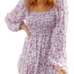 Floral square neck dress with elegant balloon sleeves, perfect for any occasion. Available in 5 colors, it offers style and comfort