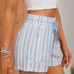 Stay chic in our blue-striped Tie Waist Shorts, perfect for casual outings or stylish summer comfort.