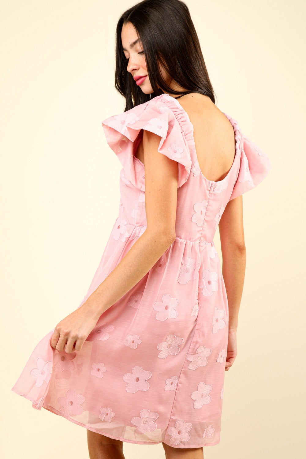 Charm in the VERY J Organza Dress with elegant floral embroidery, perfect for spring occasions and versatile style.