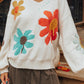 Retro 60s-inspired ivory knit sweater with colorful floral designs | boho aesthetic
