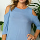 Soft and breathable plus size cold shoulder top in blue