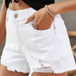 Shop the latest chic Frayed Hem Denim Shorts with pockets. Perfect for summer, available in white and classic denim. Grab yours now!