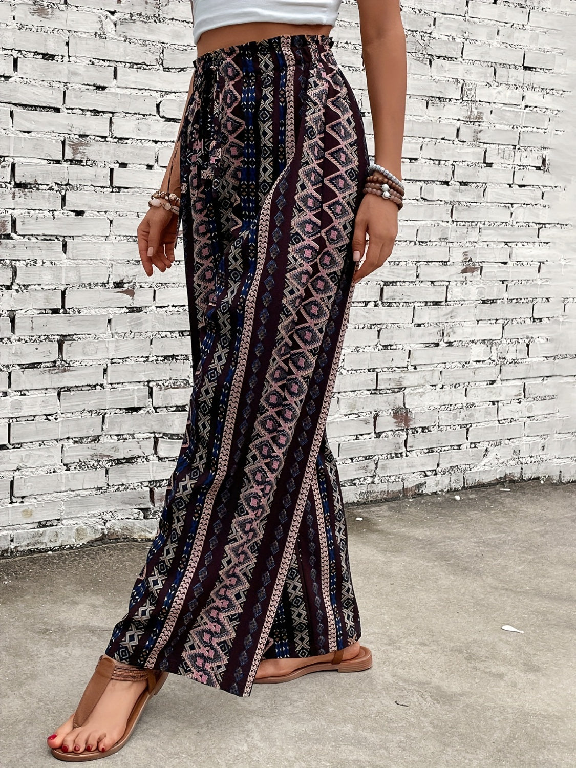 Boho-chic Printed High Waist Wide Leg Pants. Perfect blend of style, comfort, and versatility for the fashion-savvy woman