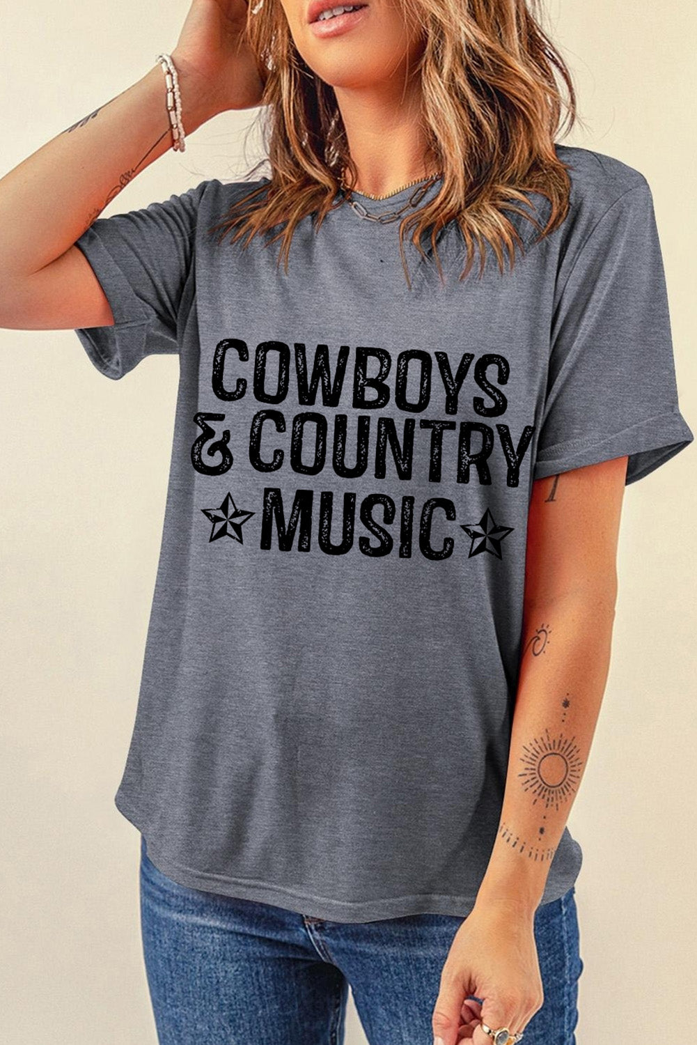 Gray Cowboys & Country Music Graphic T-Shirt