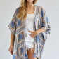 Flowy geometric print kimono with tassel accents, available in yellow and blue