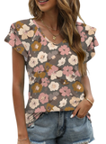 Chic Floral V-Neck Cap Sleeve T-Shirt - a versatile & stylish must-have for every wardrobe, perfect for any casual or dressy occasion