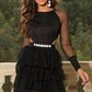 Chic Cutout Round Neck Mini Dress with sheer sleeves and jewel waist for an elegant look. Perfect for any stylish occasion