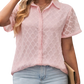 Chic button-up lace shirt in pink & black. Perfect for work or casual wear. Breathable, stylish, and versatile.