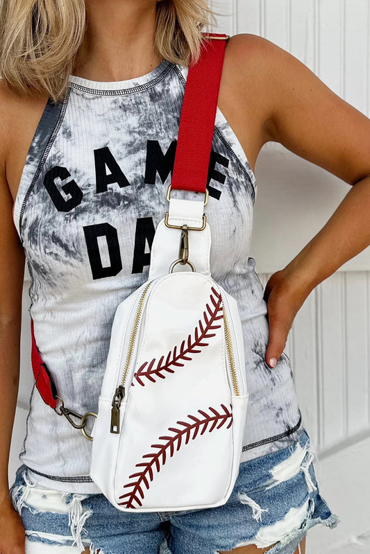 Baseball Pattern PU Leather Zipped Crossbody Bag