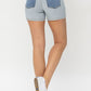 Make a bold statement with Judy Blue's Full Size Color Block Denim Shorts, offering a unique, stylish look with unbeatable comfort for all.