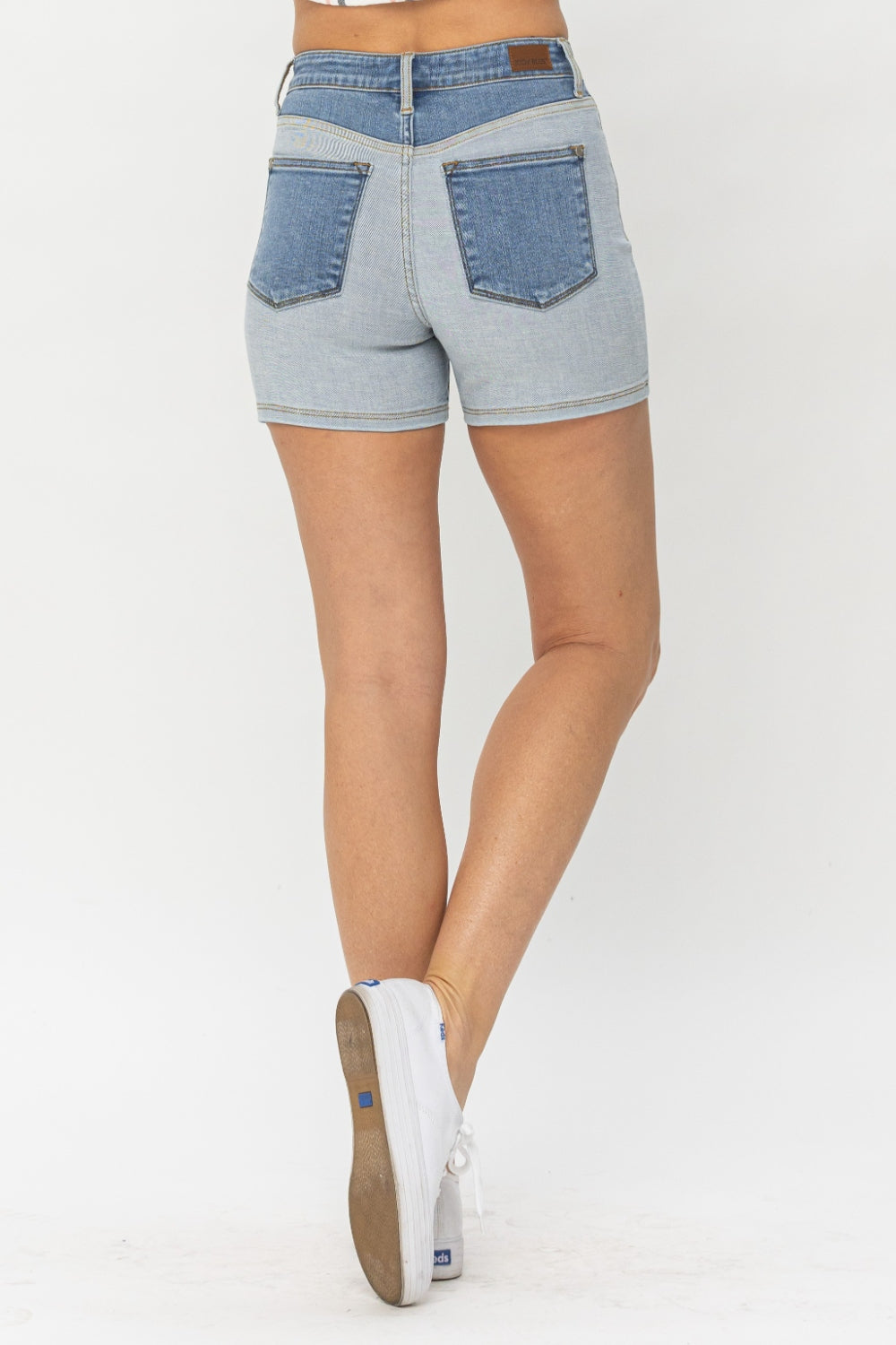 Make a bold statement with Judy Blue's Full Size Color Block Denim Shorts, offering a unique, stylish look with unbeatable comfort for all.