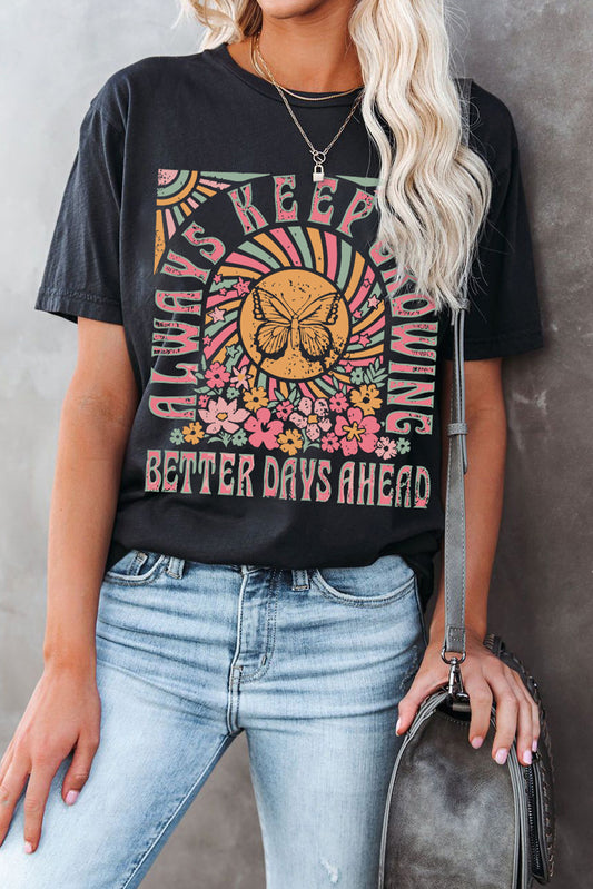 Inspirational black t-shirt with vibrant "Better Days Ahead" graphic print.