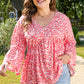 Plus Size Floral V-Neck Blouse – Flowy Flared Sleeve