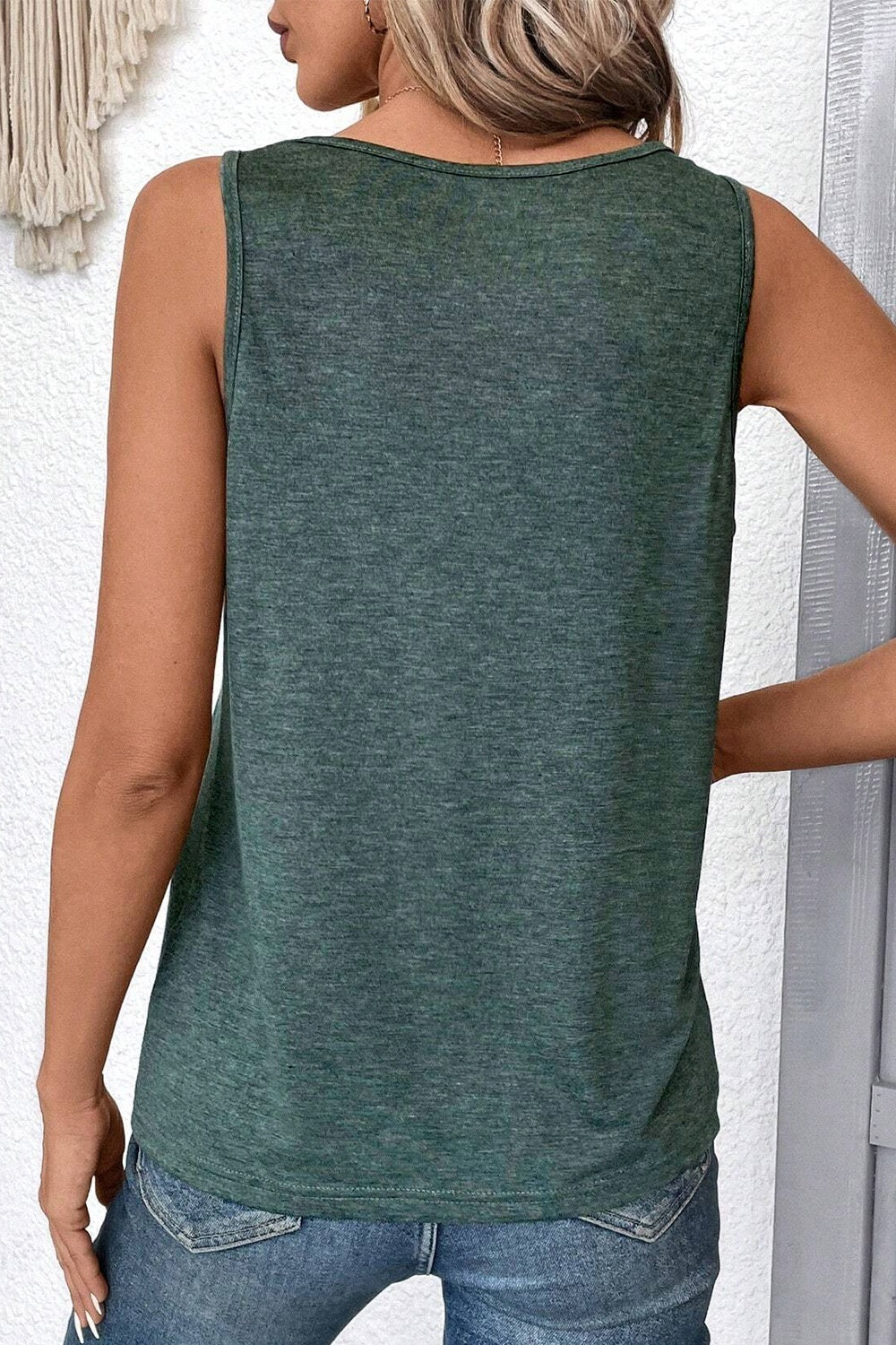 Lightweight green sleeveless V-neck top for summer