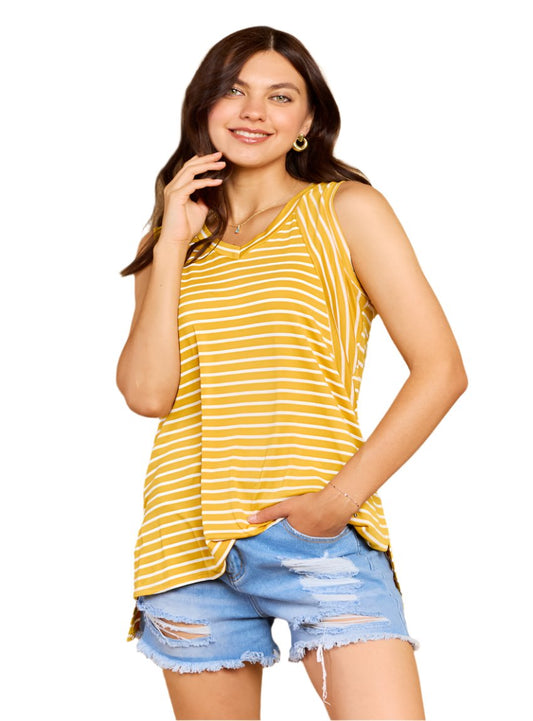 Striped Sleeveless V-Neck Top