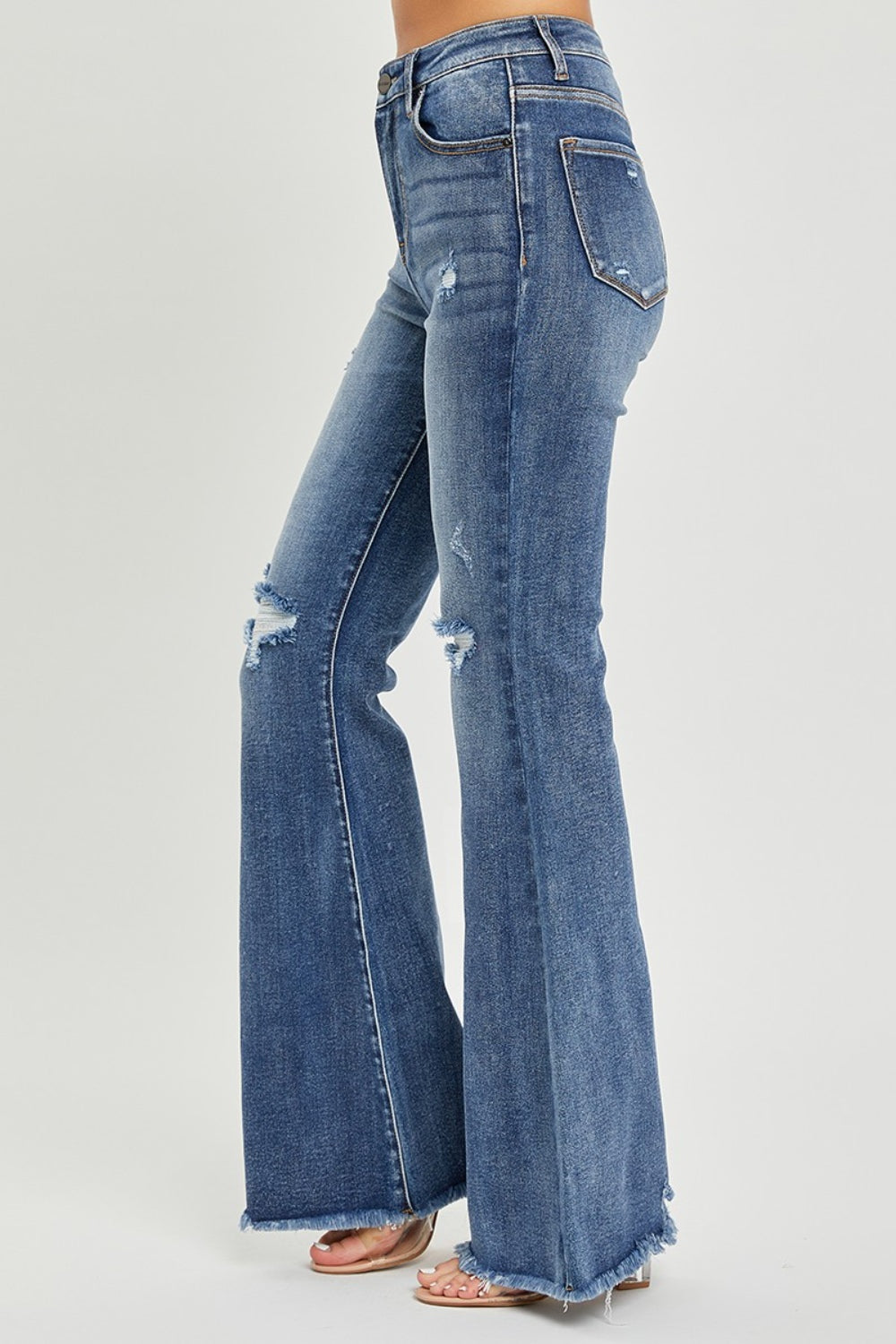 RISEN Distressed High Rise Flare Jeans