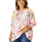 Floral Round Neck Three-Quarter Smocked Sleeve Top