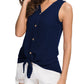 Stylish navy sleeveless top with button-down and tie front