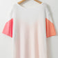 Trendy Peach and Coral Color Block Top for Plus Size Women