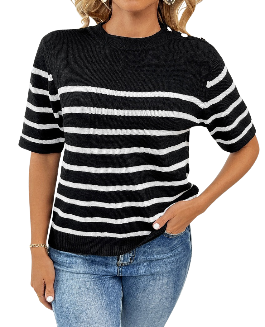 Striped Round Neck Half Sleeve Knit Top