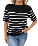 Striped Round Neck Half Sleeve Knit Top