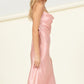 Elegant pink satin dress featuring a sleek design