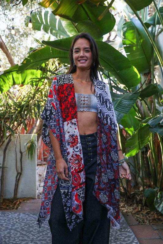 Colorful Patchwork Kimono in Lightweight and Breezy Fabric