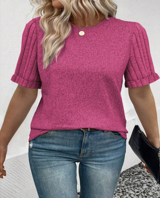 Elevate your wardrobe with our chic Round Neck Short Sleeve T-Shirt, perfect for versatile, everyday style and comfort.