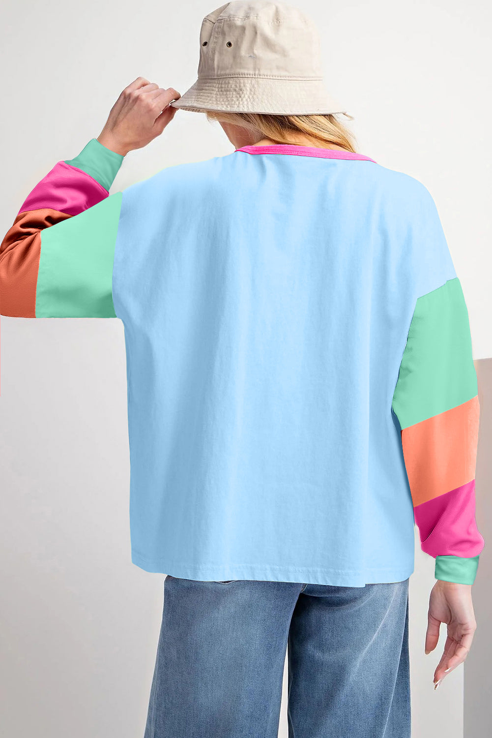 Pastel Sleeve Color Block Sweatshirt