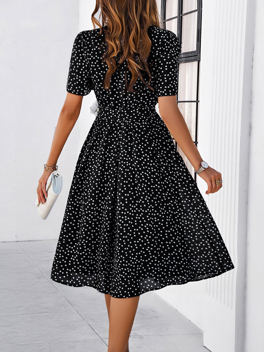 Chic polka dot dress perfect for any occasion. Available in multiple colors with a flattering fit and easy-care fabric