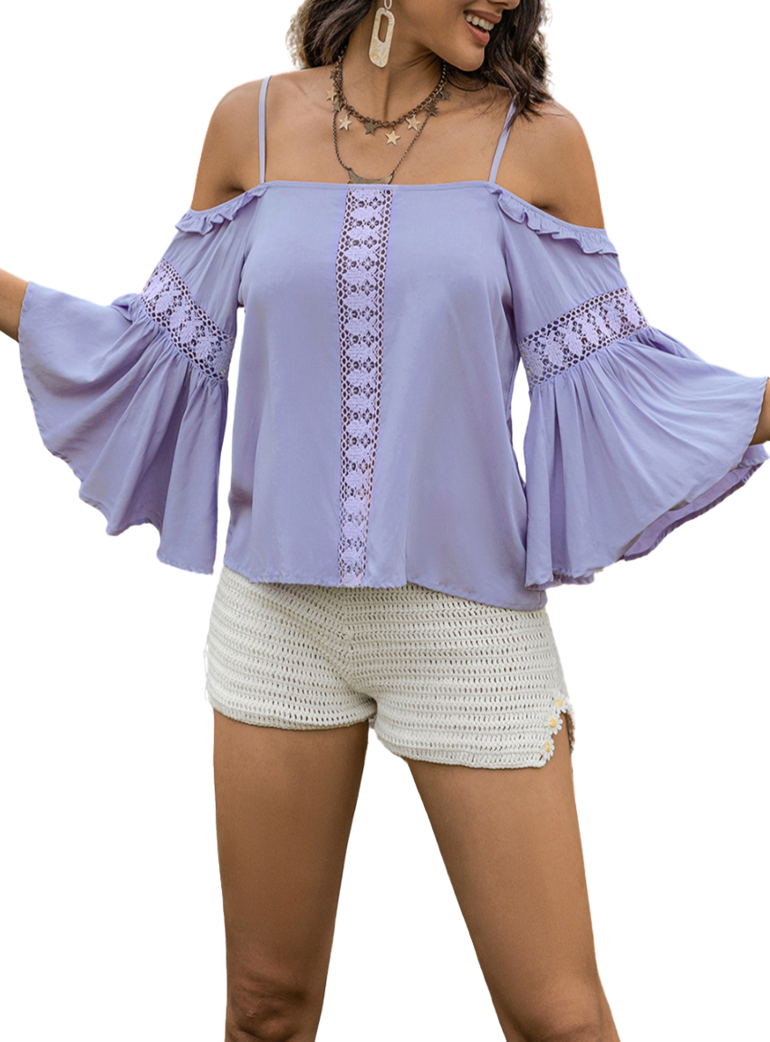 flowy spaghetti strap flare sleeve square neck blouse